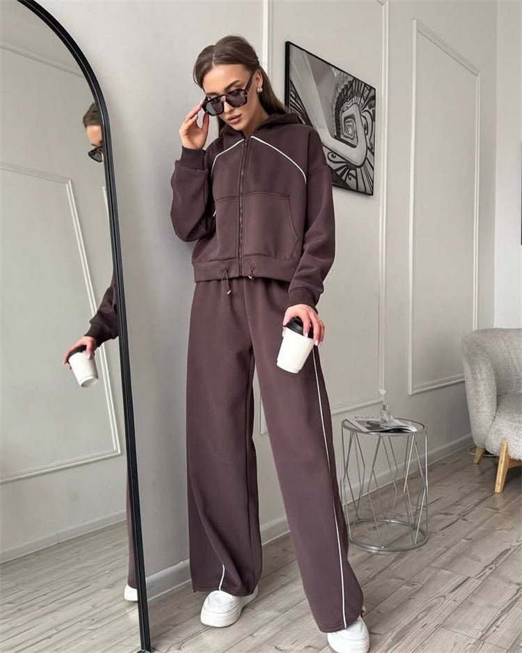 Damen sportlicher Kapuzenjacken- und Jogginghosen-Set mit modernem Design und praktischen Taschen R&B