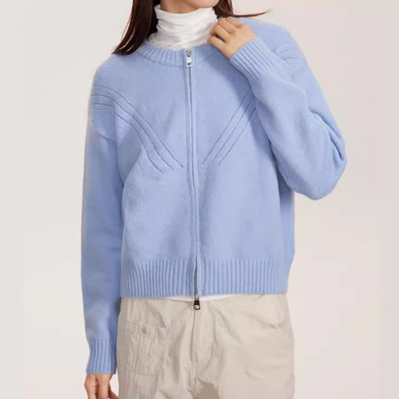 Damen kuschelige Strickjacke mit modernem Reißverschluss und feinem Strukturdesign R&B