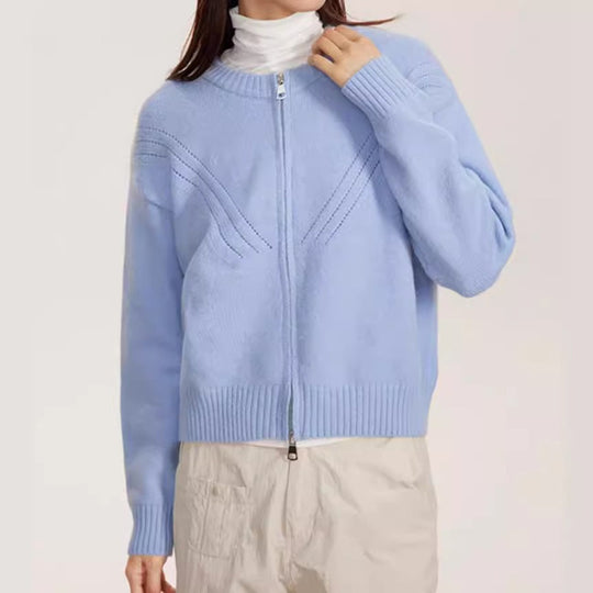 Damen kuschelige Strickjacke mit modernem Reißverschluss und feinem Strukturdesign R&B