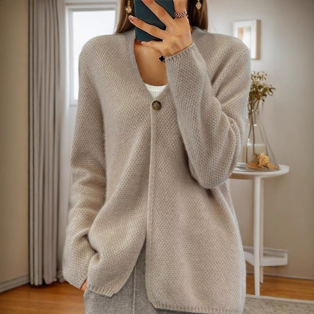 Damen Strickjacke mit strukturiertem Design und elegantem Knopf R&B