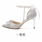 Damen elegante High Heels mit funkelndem Strass und zarten Riemchen R&B