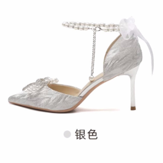 Damen elegante High Heels mit funkelndem Strass und zarten Riemchen R&B