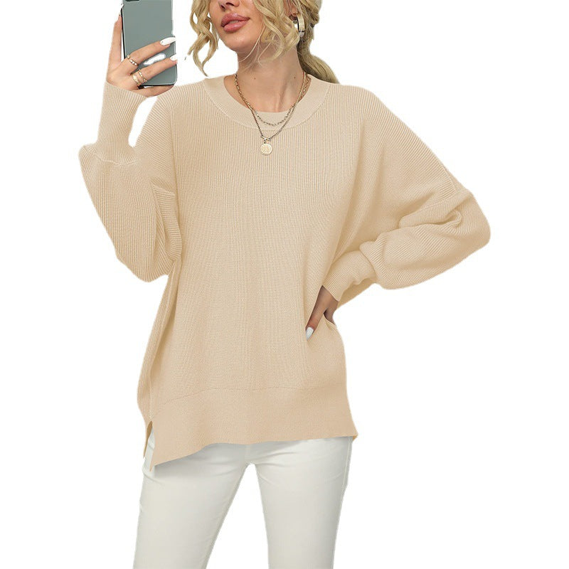 Damen lockerer Strickpullover mit weitem Schnitt R&B