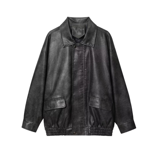 Damen elegante Kunstlederjacke R&B
