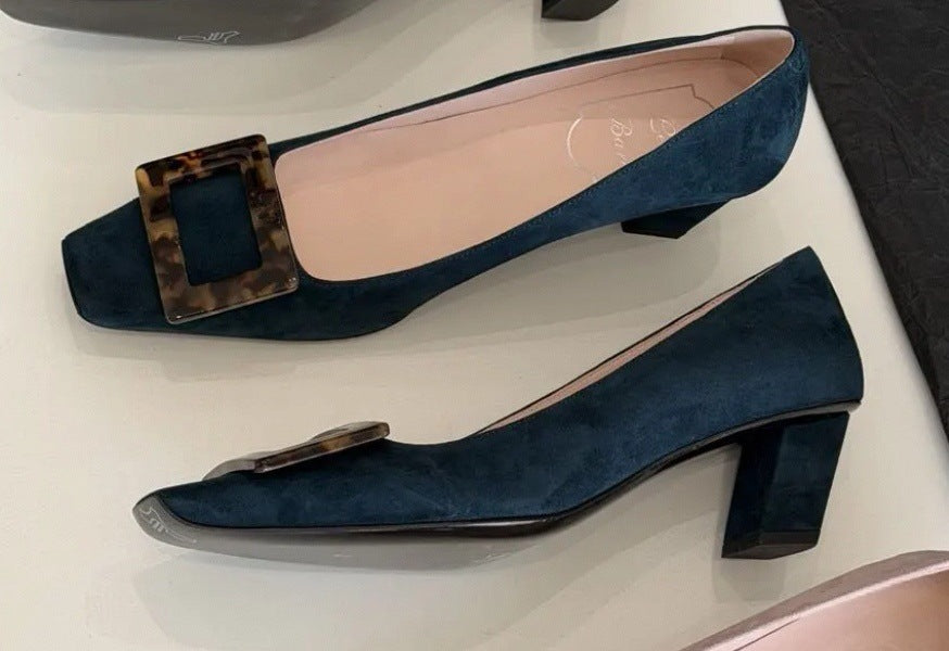 Damen Ballerinas mit quadratischem Zehenbereich und modischem Kastenschließe R&B