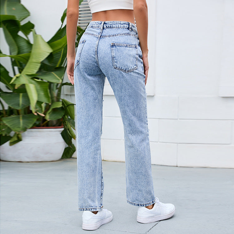 Damen destroyed Mom-Jeans mit lässigem Schnitt und hohem Bund R&B