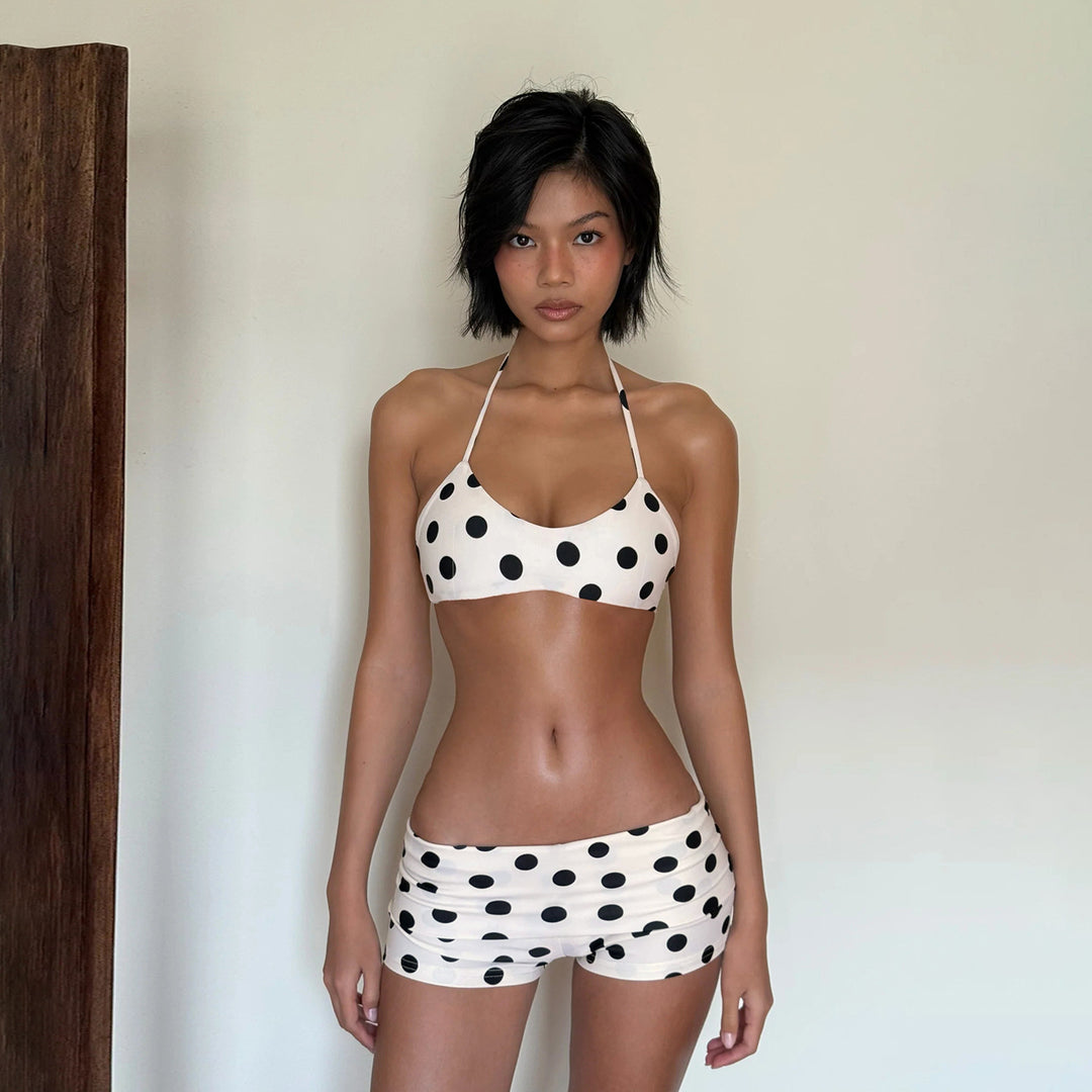 Damen Badeanzug Set mit trendy Punkten und bindbarem Oberteil R&B