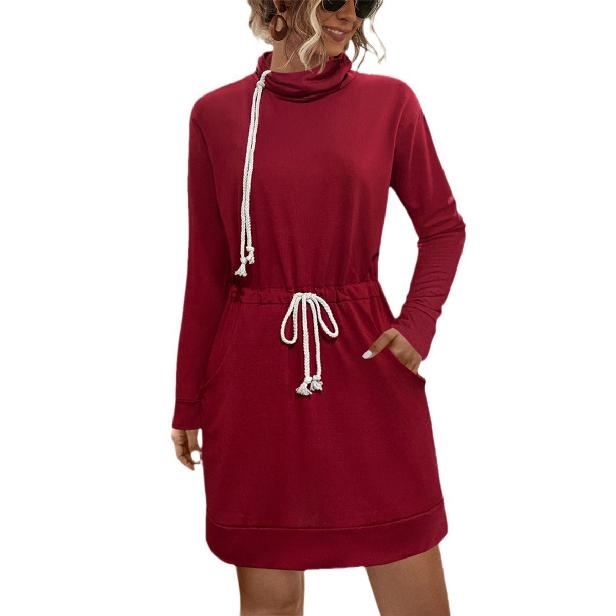Damen Lässiges Kleid mit Kordelzug und praktischen Taschen R&B