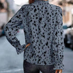 Damen elegante Bluse mit Rüschenabschluss und asymmetrischem Muster R&B