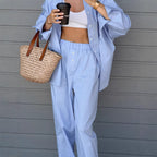 Damen lässiges Oversized Hemd und weite Hose Set R&B
