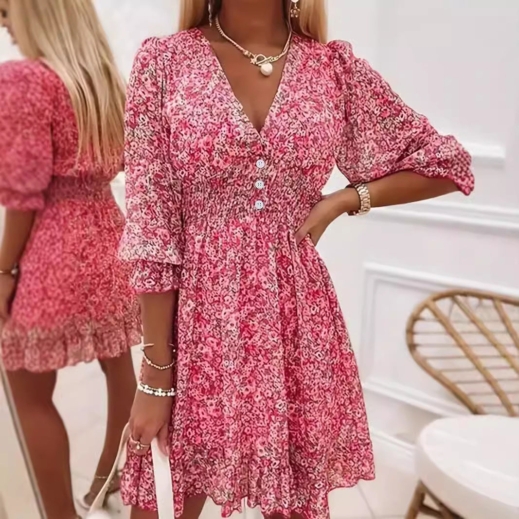 Damen Verspieltes und elegantes Minikleid mit tiefem V-Ausschnitt und Rüschendetails R&B