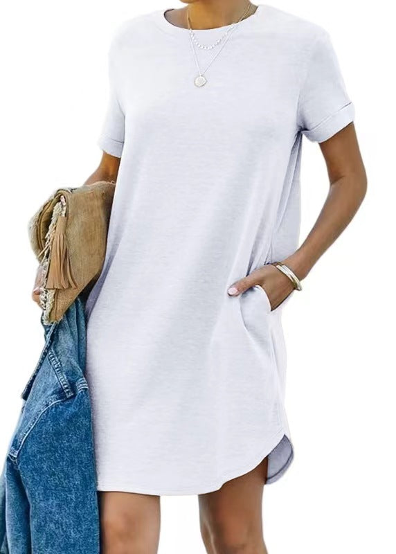 Damen lässiges Freizeitkleid mit Taschen und Rundhalsausschnitt R&B