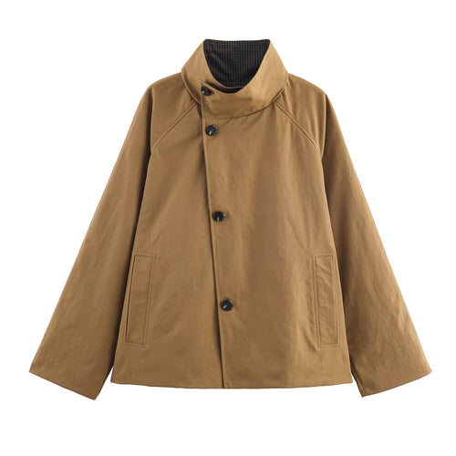 Damen urbane Oversized-Jacke mit hohem Kragen R&B
