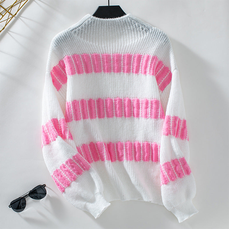 Damen hochwertiger Strickpullover mit edel strukturierten Streifen R&B