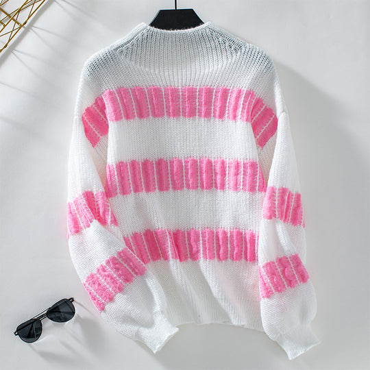Damen hochwertiger Strickpullover mit edel strukturierten Streifen R&B