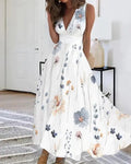 Damen Blumiges A-Linien Maxikleid mit V-Ausschnitt und eleganten Trägern R&B