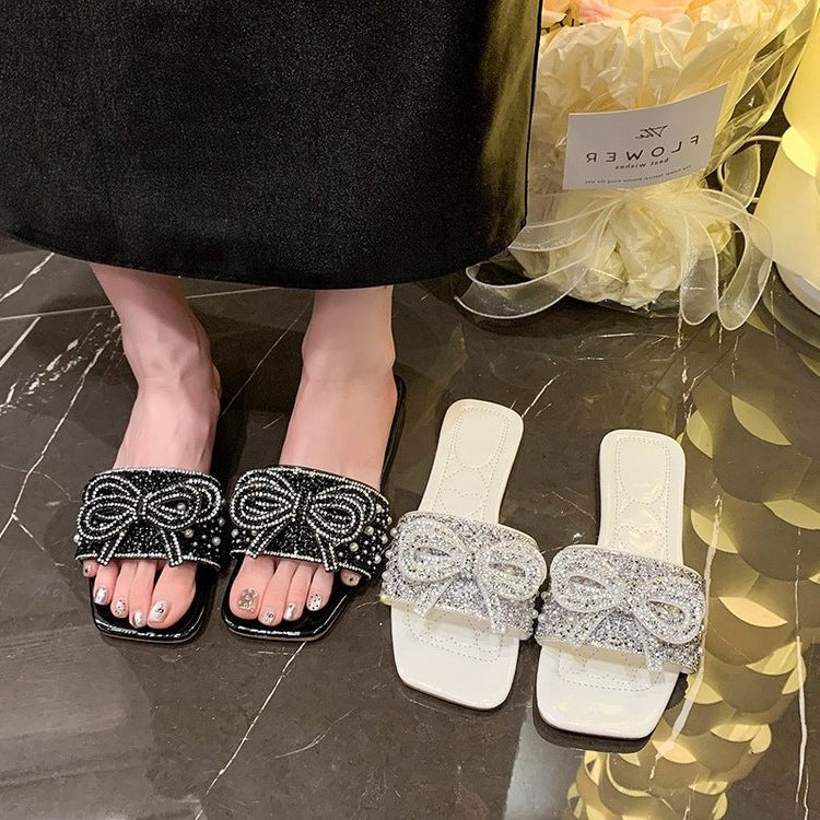 Damen Glitzernde Riemchen-Sandalen mit dekorativer Schleifenverzierung R&B