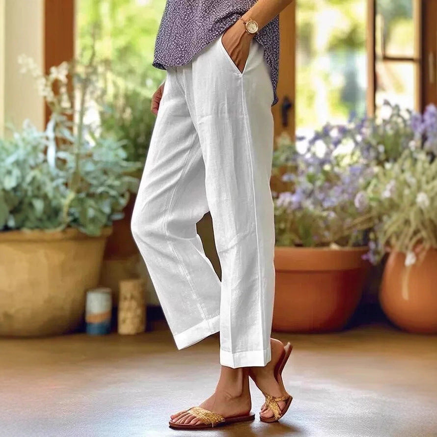 Damen Leinenhose mit weitem Schnitt und praktischen Taschen R&B