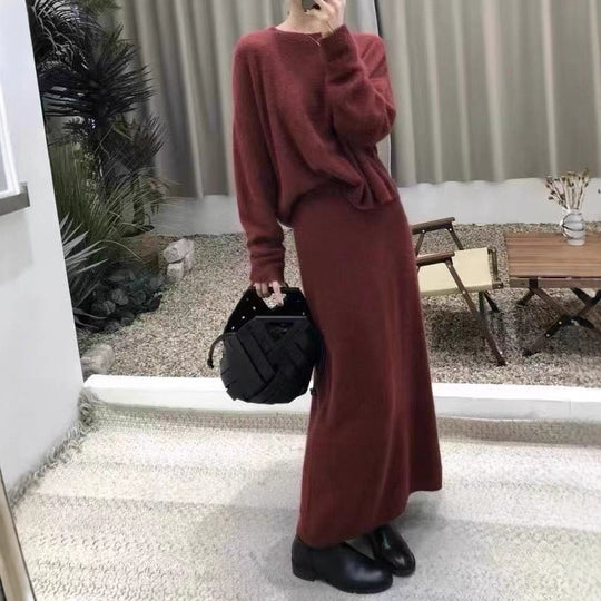 Damen Elegantes Maxikleid mit weichem Strickmaterial und lässigem Schnitt R&B