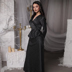 Damen elegantes Maxi-Kleid mit tiefem V-Ausschnitt und tailliertem Design R&B