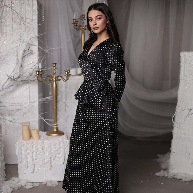 Damen elegantes Maxi-Kleid mit tiefem V-Ausschnitt und tailliertem Design R&B
