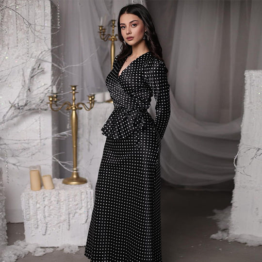 Damen elegantes Maxi-Kleid mit tiefem V-Ausschnitt und tailliertem Design R&B
