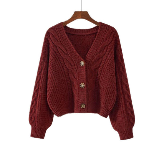 Damen Strickjacke mit ausgefallenem Zopfmuster und tiefem V-Ausschnitt R&B