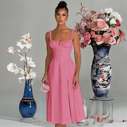 Damen elegante A-Linien Kleid mit charmanten Rüschendetails R&B
