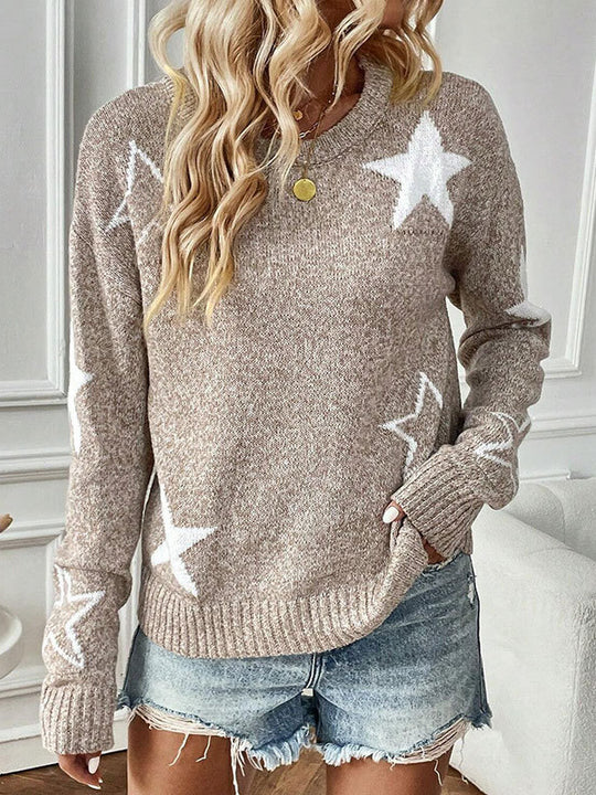 Damen Strickpullover mit Sternenmotiven und weitem Schnitt R&B