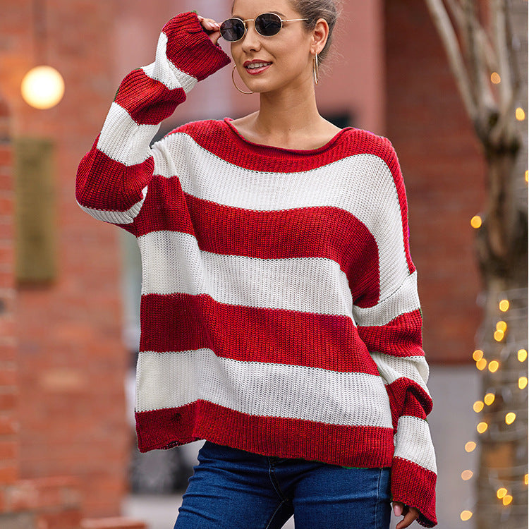 Damen Strickpullover mit modernen Streifen und lässigem Schnitt R&B