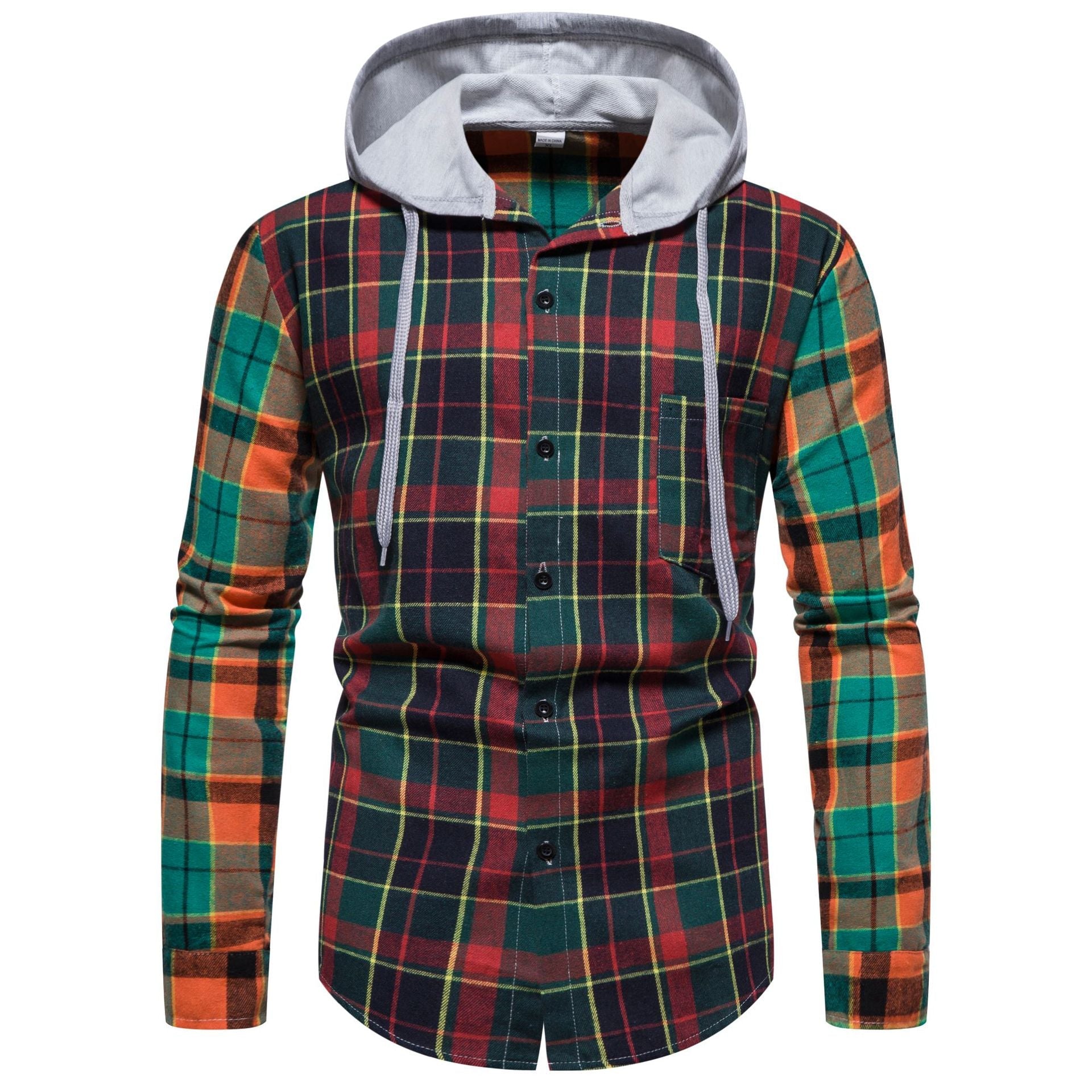 Herren Flanellhemd mit Kapuze und kariertem Design
