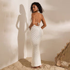 Damen elegantes gehäkeltes Strandkleid mit tiefem V-Ausschnitt R&B