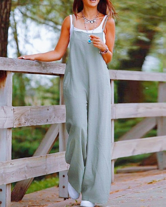 Damen Lässiger Jumpsuit mit weitem Bein und praktischen Taschen R&B