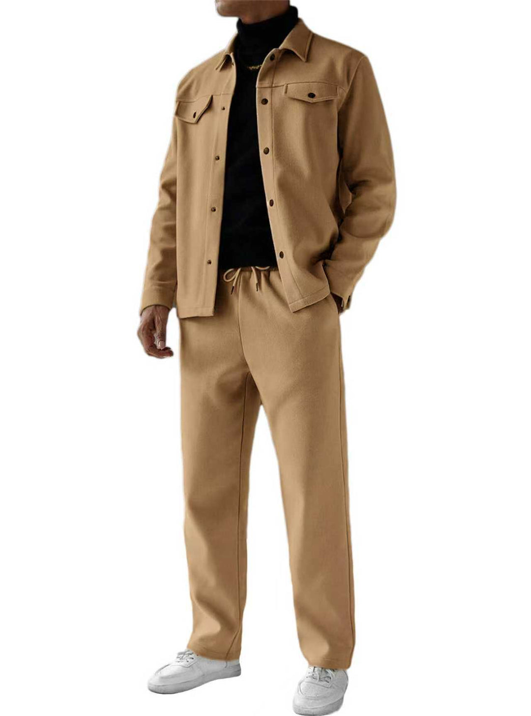 Herren nan zweiteiliges Overshirt- und Relaxhose-Set aus weichem Baumwollfrottee mit Druckknopfleiste und Tunnelzug R&B