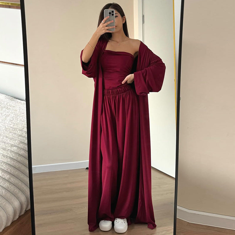 Damen luftiges Loungewear-Ensemble mit langem Kimono R&B
