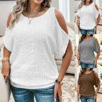 Damen modisches Oberteil mit offenem Schulterdesign und strukturiertem Lochmuster R&B