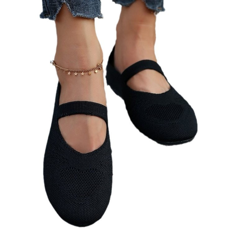 Damen elastische Ballerinas mit verstellbarem Riemen und atmungsaktivem Obermaterial R&B