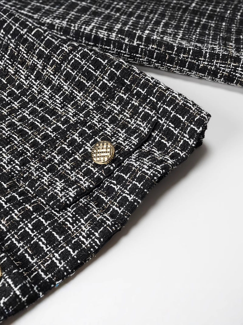 Damen elegante Tweed-Jacke mit goldenen Knöpfen R&B
