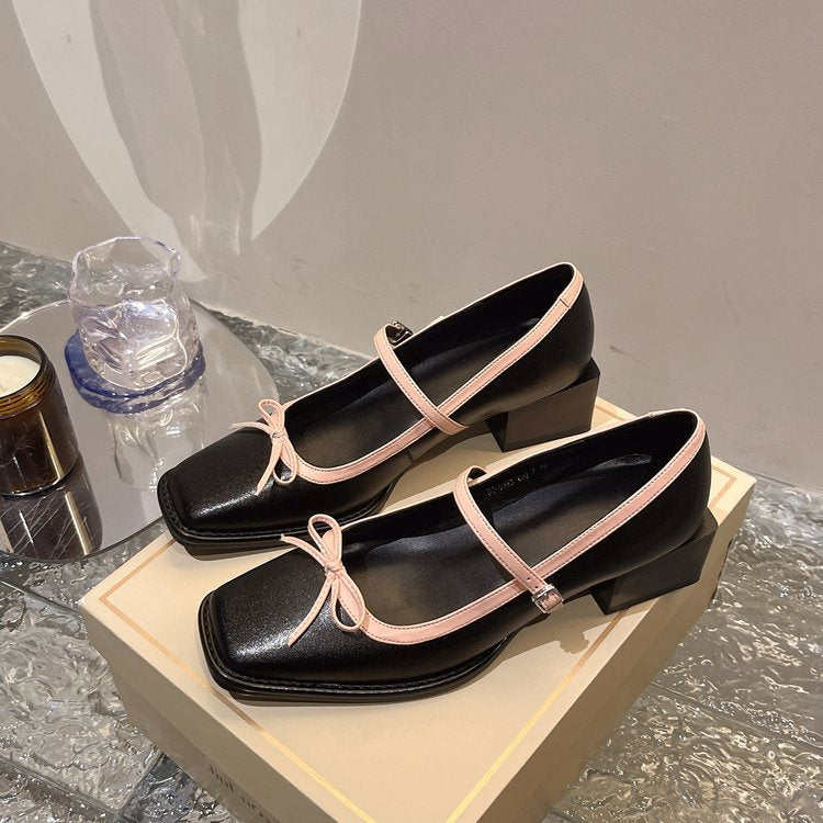 Damen elegante Ballerinas mit dekorativem Riemchen und modischem Blockabsatz R&B