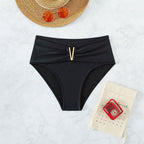 Damen Hochtaillierte Bikinihose mit elegantem Gold-Element