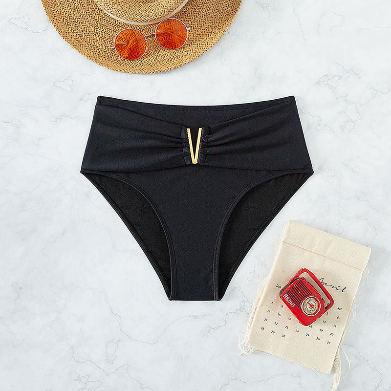 Damen Hochtaillierte Bikinihose mit elegantem Gold-Element
