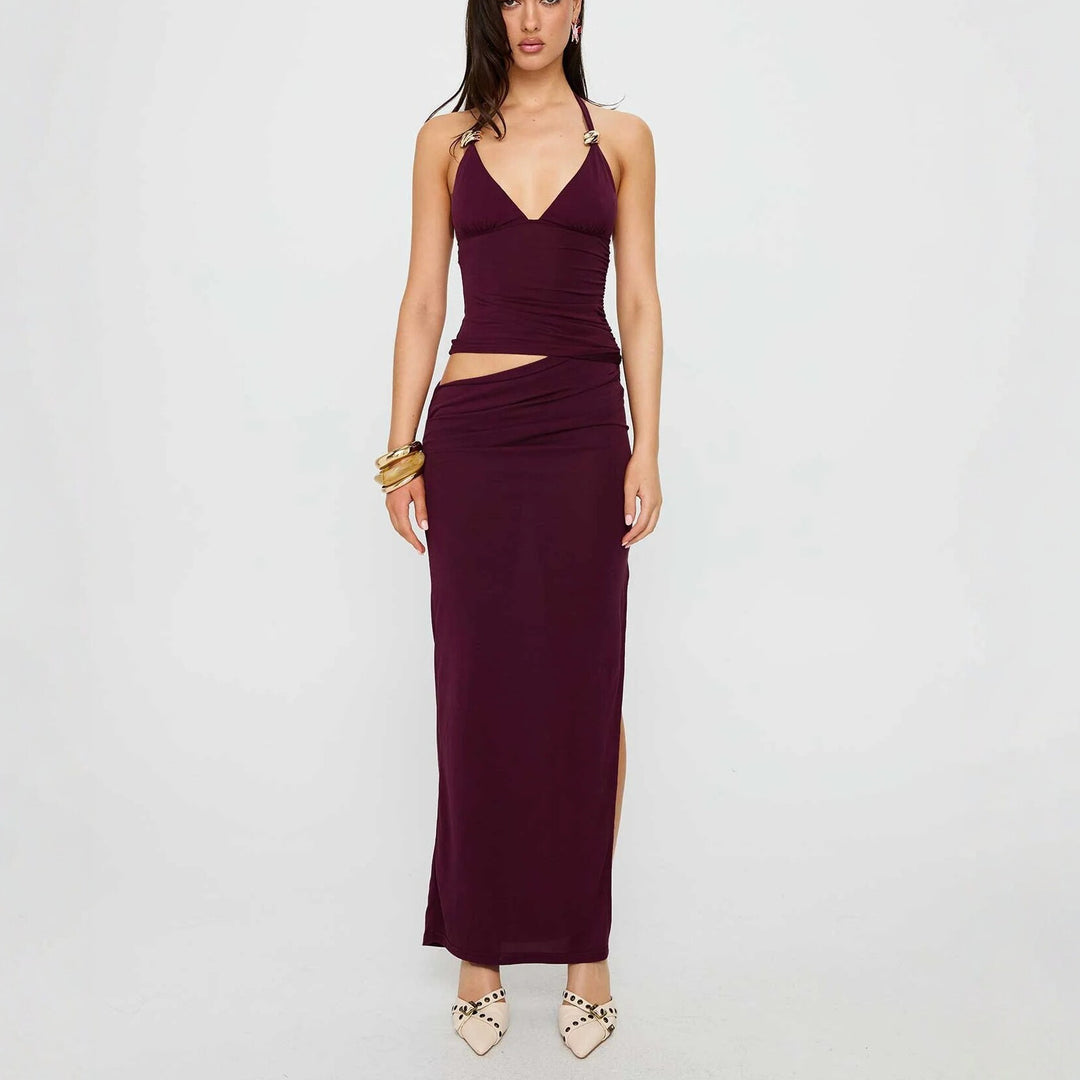 Damen Elegantes Maxikleid mit raffinierten Drapierungen und schickem V-Ausschnitt R&B
