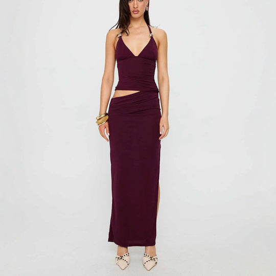 Damen Elegantes Maxikleid mit raffinierten Drapierungen und schickem V-Ausschnitt R&B