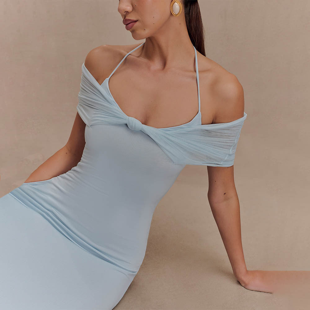Damen Elegantes Maxi-Kleid mit schulterfreien Raffungen R&B