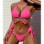 Damen Triangel-Bikini mit verspielten Quasten und glänzenden Details R&B