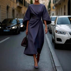 Damen Maxi-Kleid mit voluminösen Ärmeln und elegantem Drapierungsdesign R&B