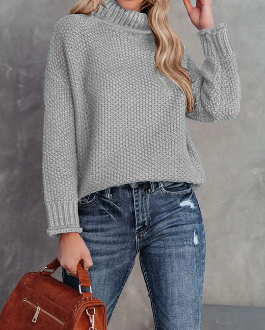 Damen kuscheliger Strickpullover mit hohem Kragen und luftiger Struktur R&B