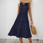 Damen Maxi-Kleid mit Rüschendetails und elastischem Taillenbund R&B