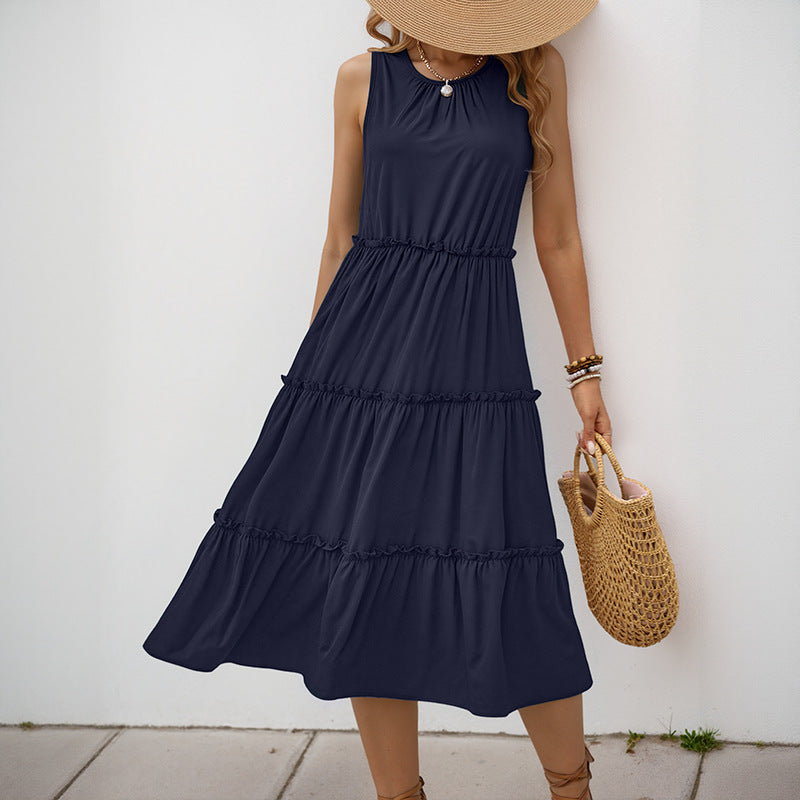 Damen Maxi-Kleid mit Rüschendetails und elastischem Taillenbund R&B
