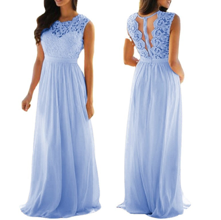 Damen Maxikleid mit elegantem Spitzenoberteil und tiefem Rücken R&B